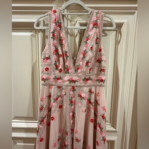 BCBG Embroidered Tulle Base Dress in Bare Pink